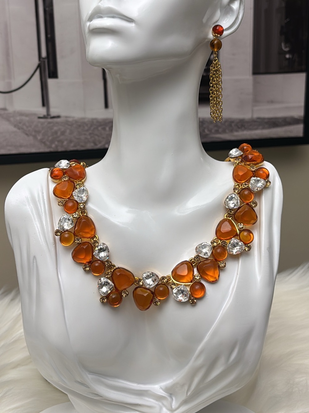 D'Orlan Gold Plated Necklace with Swarovski Crystals - 16-18" and Earrings Set